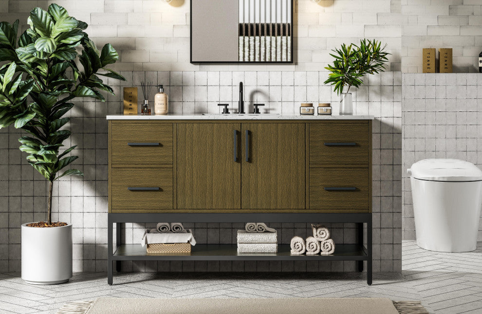 Home Living 54" Single Bathroom Vanity, Chestnut Brown