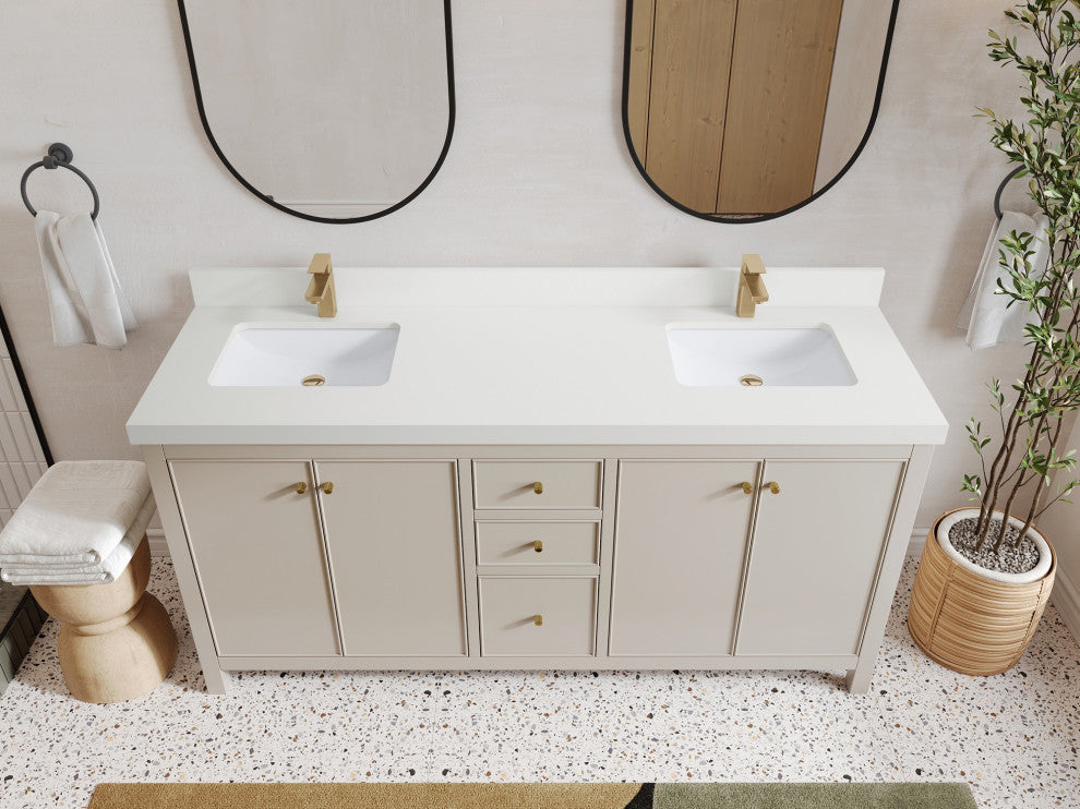 Chicago 72" Double Sink Bathroom Vanity, Fine Grain 2" White Quartz