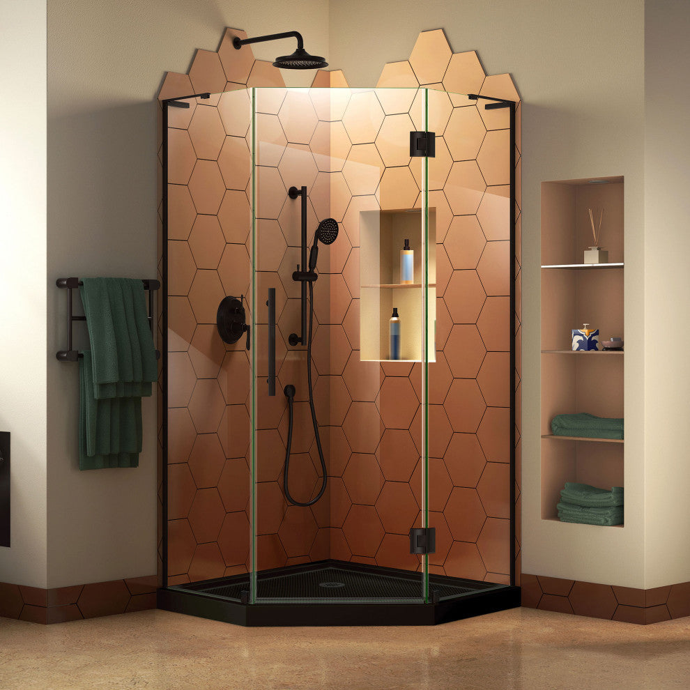Prism Plus 36x74 3/4 Neo-Angle Shower Enclosure Satin Black, Black Base