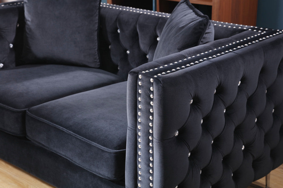 Paige Velvet Tufted Loveseat, Black