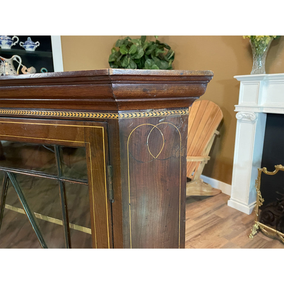 NVIN0352 Antique Inlaid Hanging Mahogany Corner Cabinet