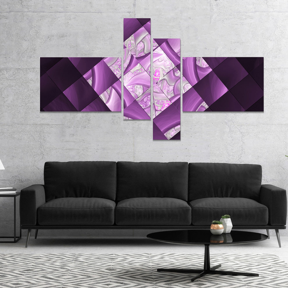 Purple Pixel Field of Squares, Abstract Wall Art Canvas, 60"x32", 4 panels
