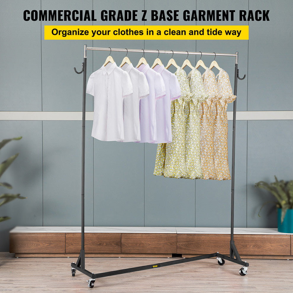 Z Rack Adjustable Height Rolling Garment Rack, Black, 23.62x62.99x70.87 in