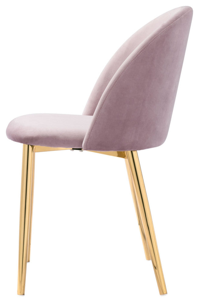 Dining Chair, Set of 2, Steel Metal, Fabric, Pink, Gold, Bar Kitchen Pub Bistro