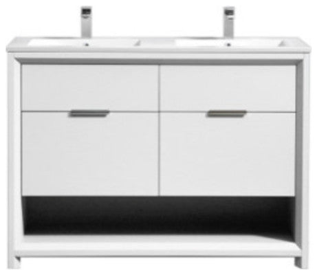 KubeBath Nudo 48'' Double Sink Floor Mount Modern Bathroom Vanity, Gloss White