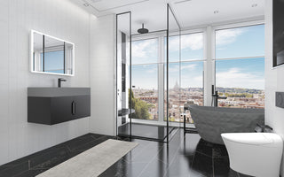CastelloUSA Amazon 30" Right Wall Mounted Bathroom Vanity Set, Black, Gray Top, Black Handles