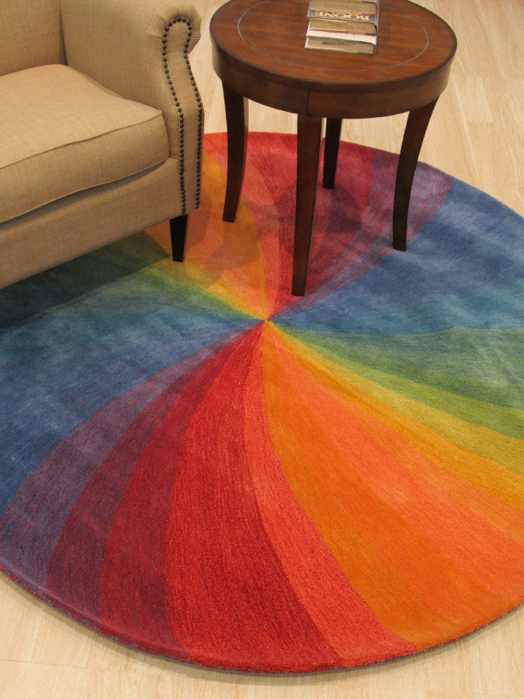 Hand-Tufted Wool Lollipop Contemporary Abstract Swirl Rug, 4' Round