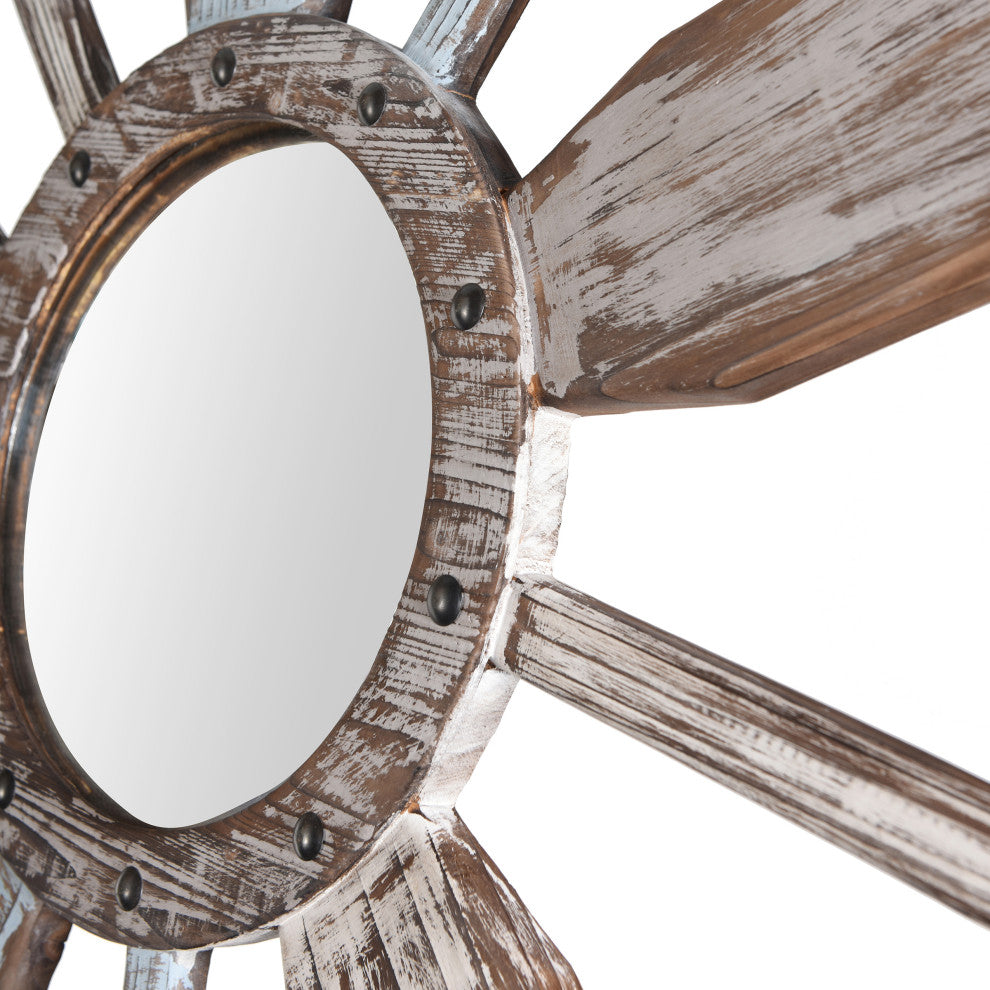 Montauk Weathered Boat Paddle Wall Mirror White and Blue Finish