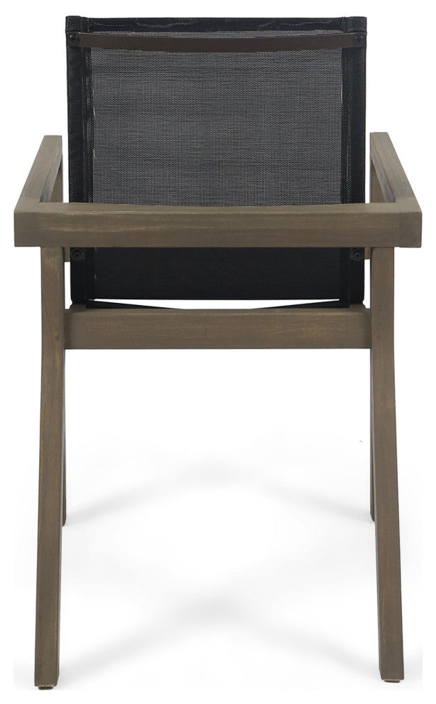 GDF Studio Jimmy Outdoor Acacia Wood Dining Chairs, Set of 2, Gray + Black