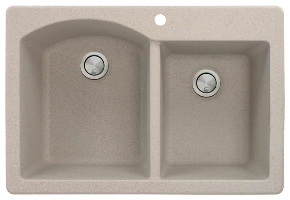 Aversa 33" silQ Granite Double Bowl Kitchen Sink with 1 Hole in Cafe Latte