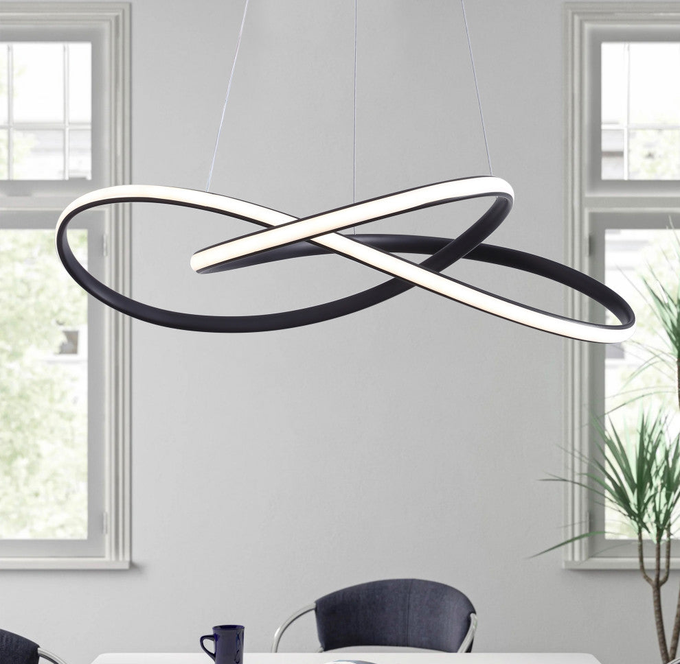 Modern 1-Light Wavy Line LED Pendant Light Linear Ceiling Light, Black