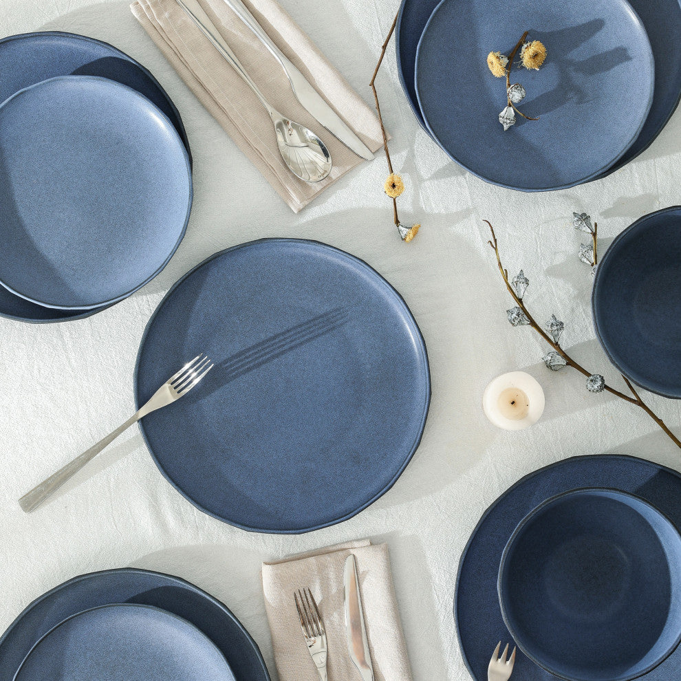Stone Lain Rio Stoneware 24-Piece Dinnerware Set, Blue