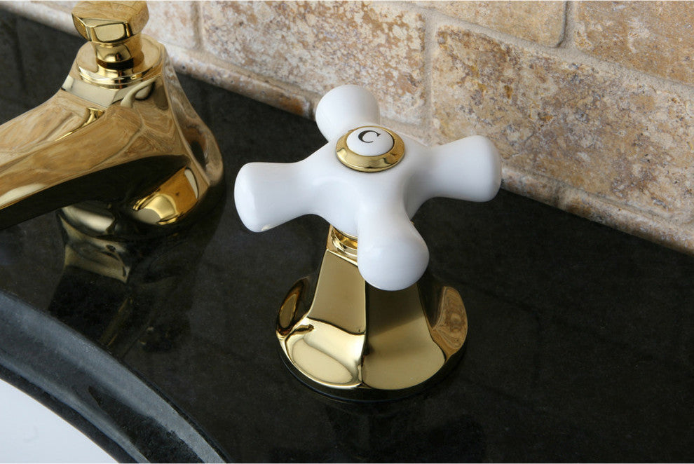Kingston Brass Widespread Bathroom Faucet With Brass Pop-Up, Polished Brass