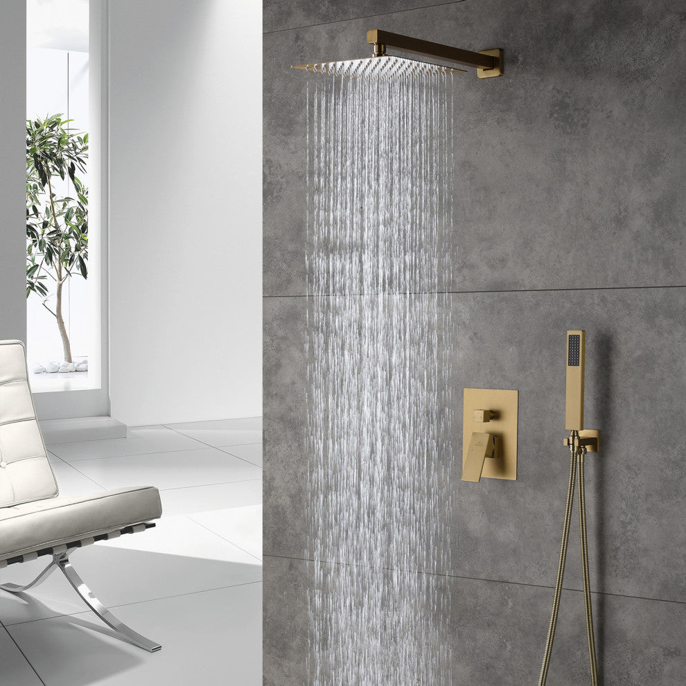CASAINC 10 Inch Rain Shower Head with Handheld Spray Dual Head Shower System, Brushed Gold
