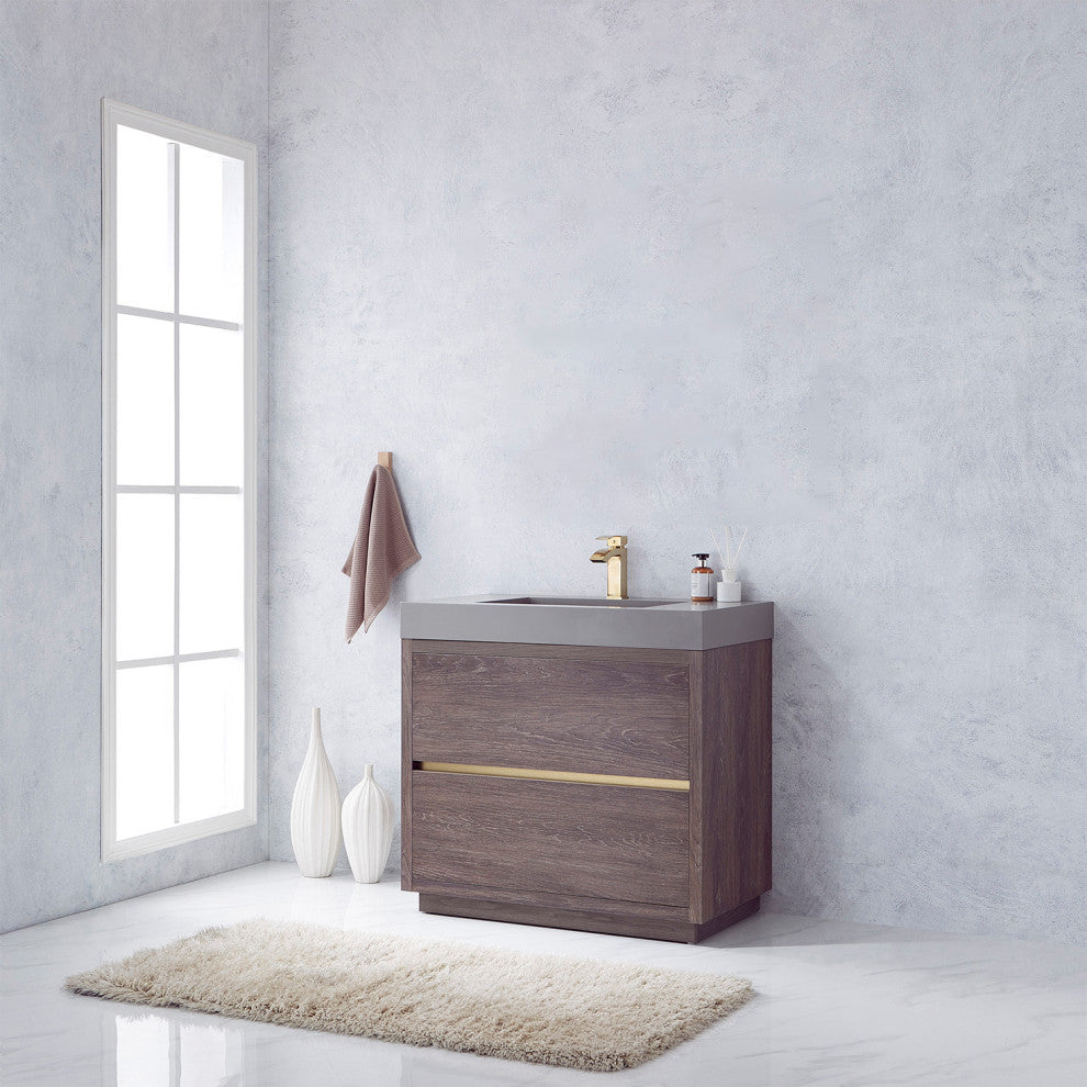Huesca Bath Vanity in North Carolina Oak, 36", Without Mirror