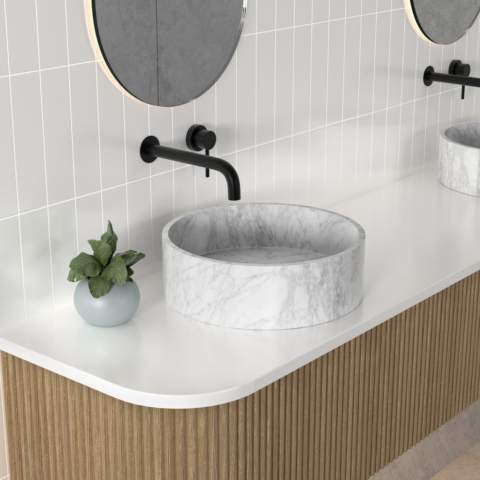 Monaco 17" Round Vessel Bathroom Sink, Marbled Gray
