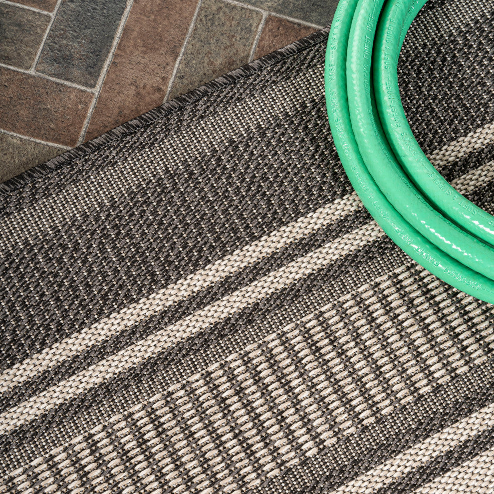Haynes Modern Double Stripe Indoor/Outdoor Area Rug, Black/Cream, 4x6