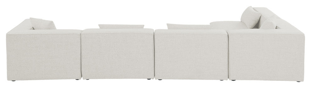 Cube Upholstered Modular Sectional, Cream, 5-Piece: 3 Armless Chair, 2 Corner Chair, Linen Texured Fabric