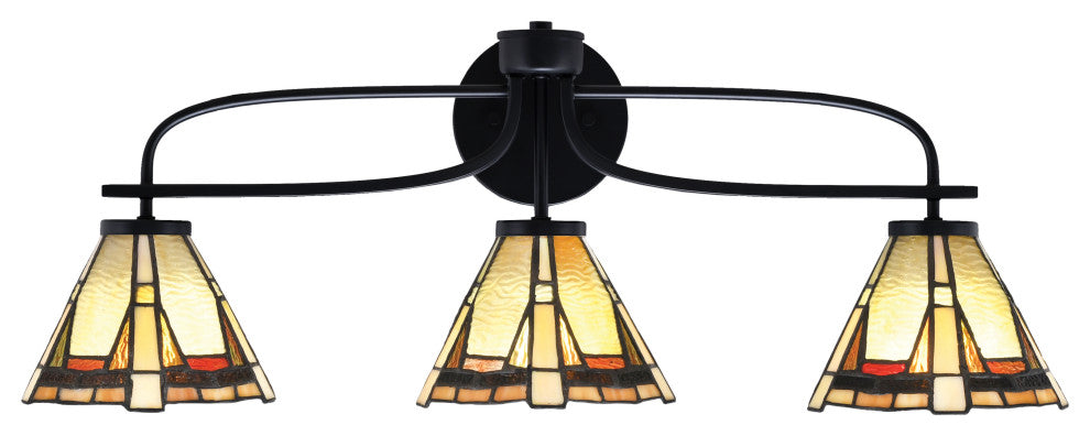 Cavella 3 Light Bath Bar, Matte Black Finish, 7" Zion Art Glass