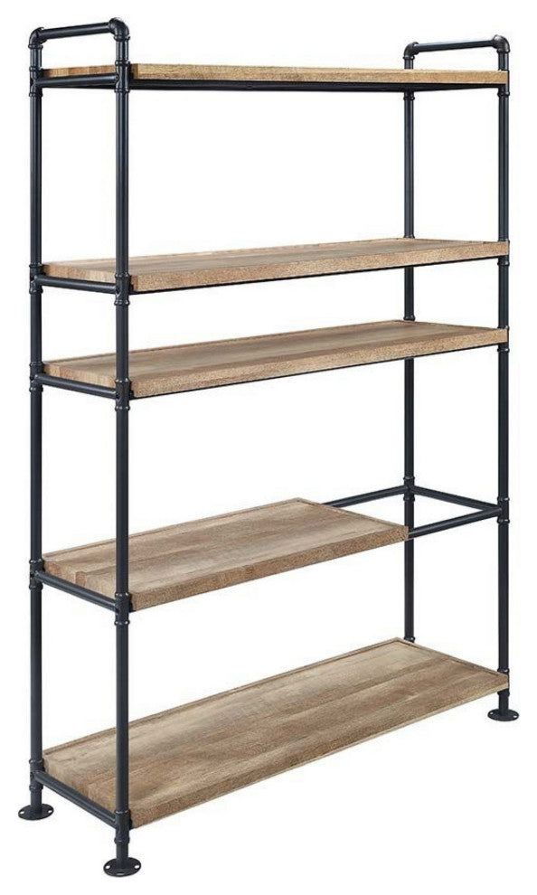 Benzara BM279169 Industrial Style Bookshelf, Wood, Metal, Brown, Black