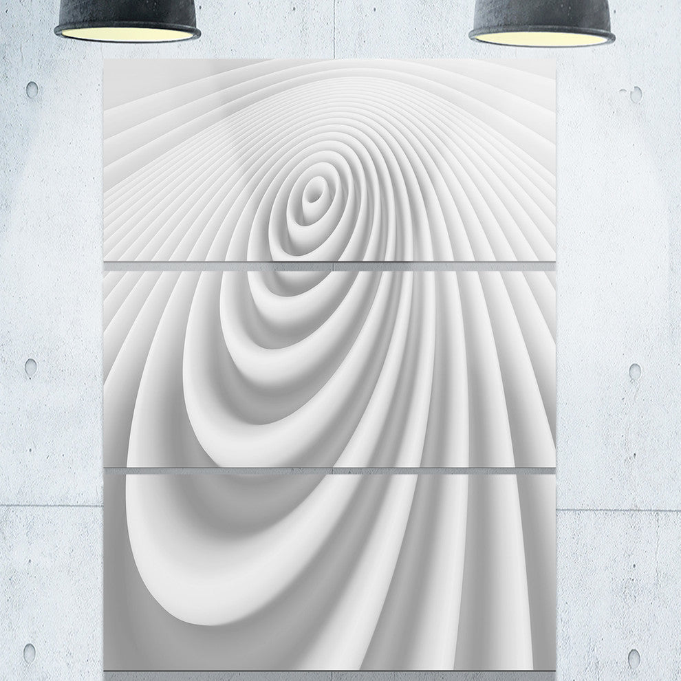 "Fractal Rounded White 3-D Waves" Metal Wall Art, 3 Panels, 28"x36"
