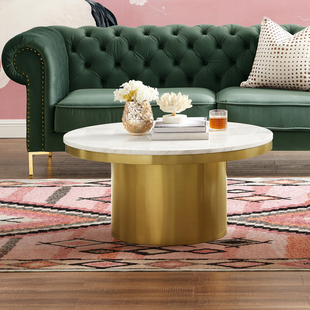 Inspired Home Sinai Coffee Table - White/Gold, 35.4Lx35.4Wx17H