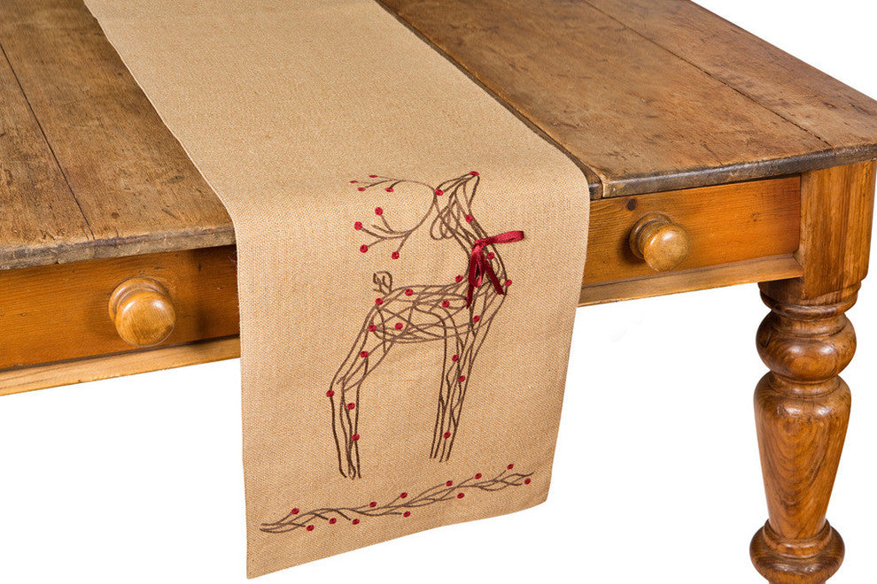Rustic Reindeer Jute Christmas Table Runner, 13"x72"