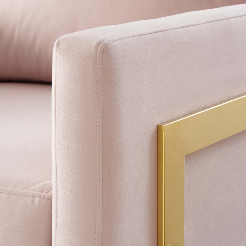 Accent Chair, Velvet, Metal, Gold Pink, Modern, Living Lounge Hotel Hospitality