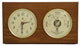 Brass Quartz Clock and Barometer/Thermometer on Oak