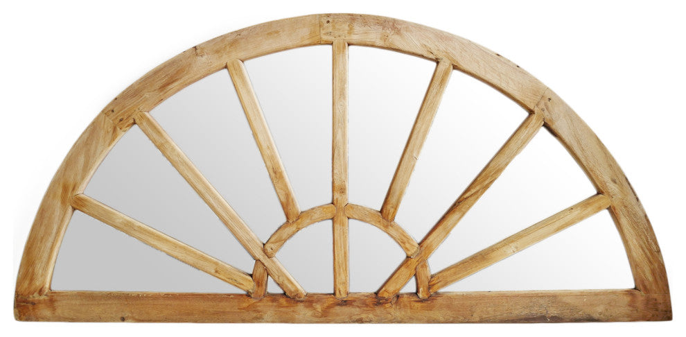 Consigned Large Antique Wood Arch Window Mirror