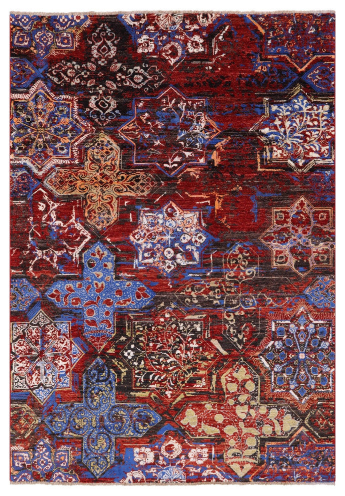 5' 6" X 7' 8" Modern Wool and Silk Hand Knotted Rug Q7336