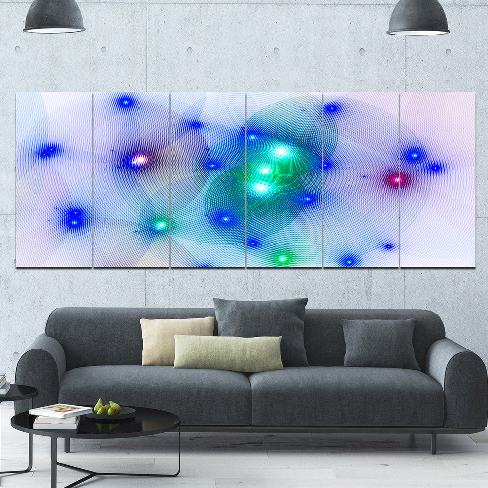 Blue Fractal Lights in Fog, Abstract Wall Art Canvas, 70"x28", 6 Panels