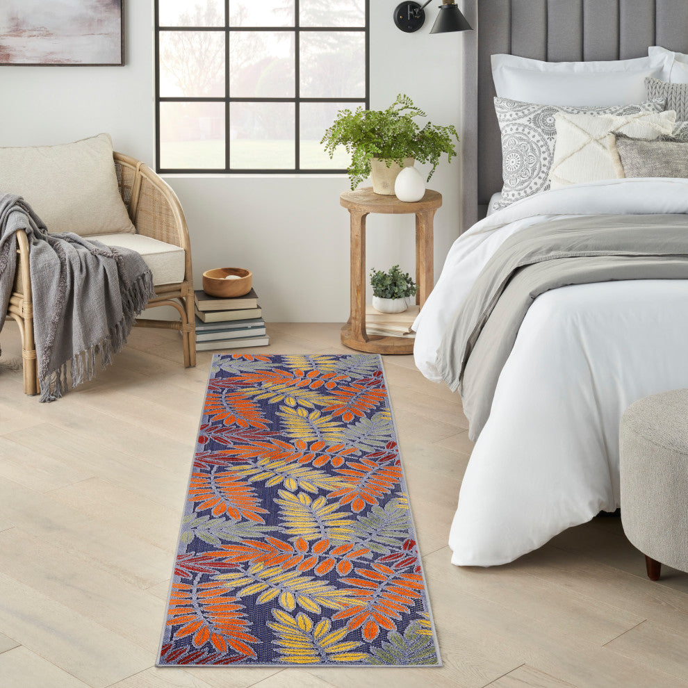 Nourison Aloha 2' x 6' Navy Multicolor Outdoor Rug