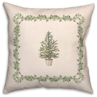 Garland Border Christmas Tree 5 18x18 Spun Poly Pillow