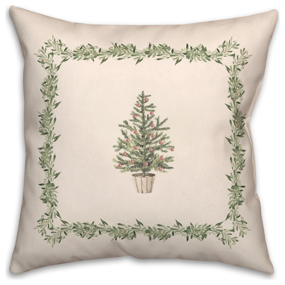 Garland Border Christmas Tree 5 18x18 Spun Poly Pillow