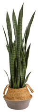 P1762 46 Sansevieria Artificial Plant in Boho Chic Handmade Gray Woven Planter