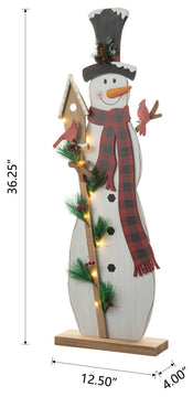 36"H Lighted Wooden Snowman Porch Decor, Snowman