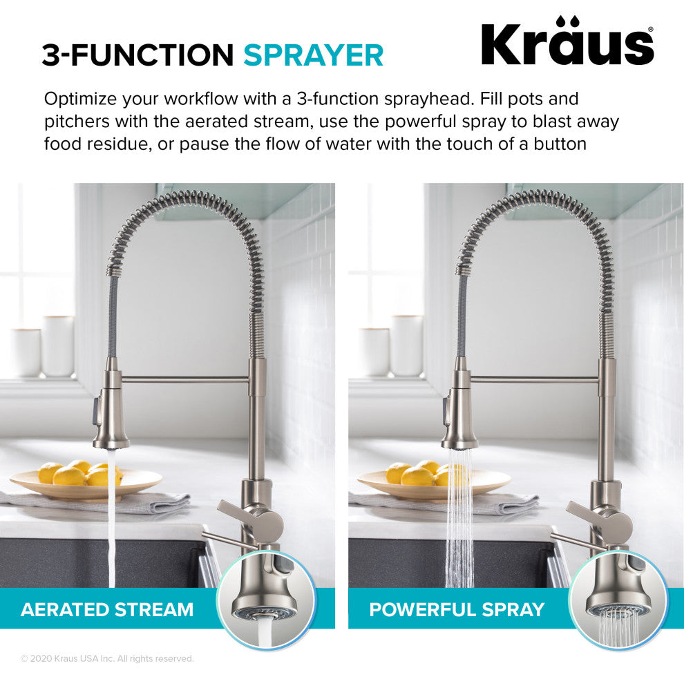 Britt Commercial Style 3-Function Pull-Down 1-Handle 1-Hole Kitchen Faucet, Brushed Brass (Model Kpf-1691bb)
