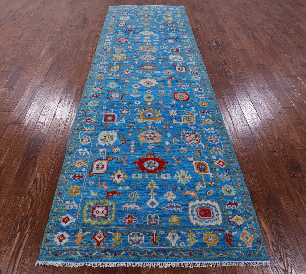 Runner Turkish Oushak Handmade Wool Rug 4' 2" X 12' 5" - Q13466
