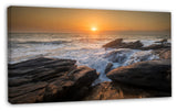 Sunset over Rocky Seashore, Beach Photo Canvas Print, 32"x16"