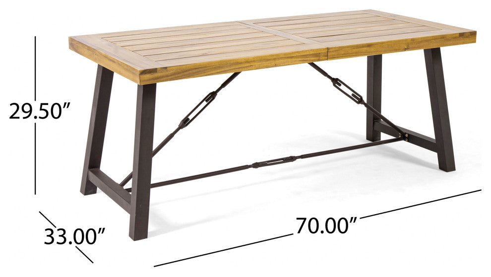 GDF Studio 7-Piece Landon Outdoor Dining Set With Teak Table and Brown Chairs