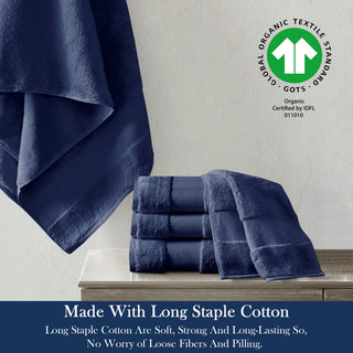 Delara 4-Piece 100% Organic Cotton Plush Bath Sheets, 36"x70", Navy Blue