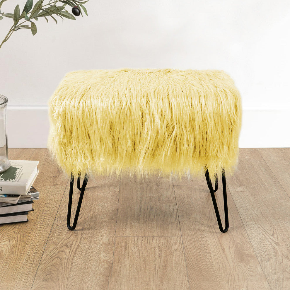Mongolian Fur Ottoman, Pineapple Slice, 19''x13''x17''