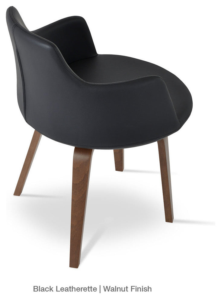 Dervish Plywood Chair, American Walnut Base, Black Leatherette