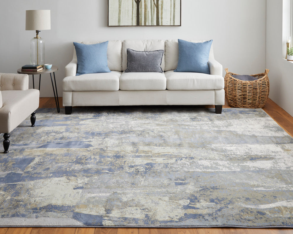 Takara Modern Abstract, Blue/Gray/Tan, 12'x15' Area Rug
