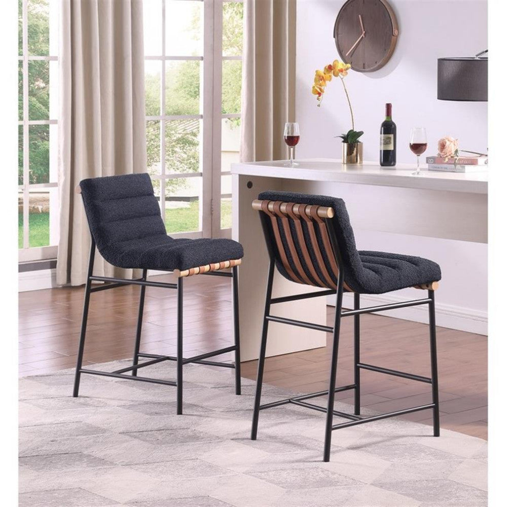 Lahni Black Boucle Fabric Counter Height Chair with Iron Leg Frame