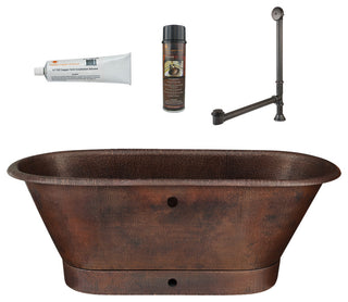 72" Hammered Copper Modern Style Bathtub, Overflow Holes & Drain Package