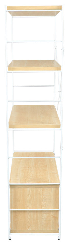 Brentwood 4-Tier Etagere Bookcase Wide Display Shelf with Steel Frame, Natural Wood