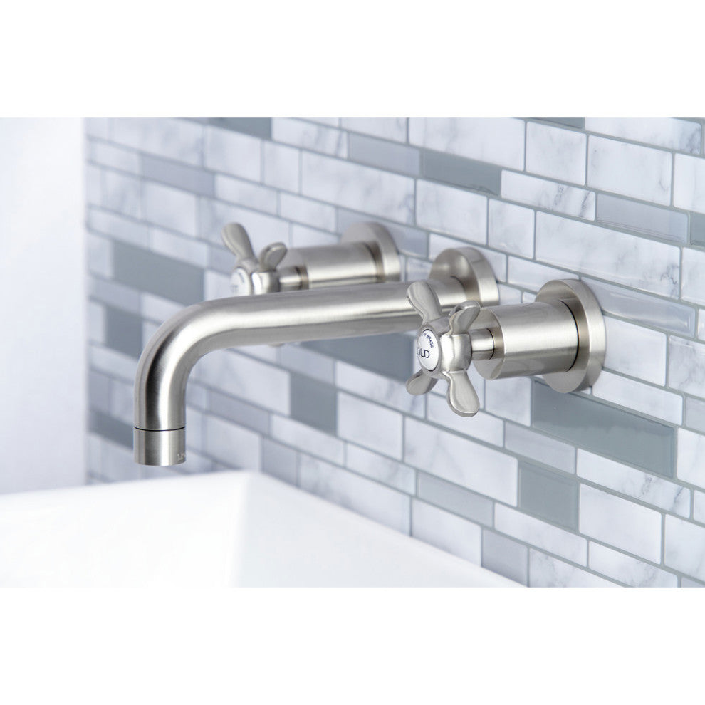 Kingston Brass KS8128BEX 2-Handle 8" Wall Mount Bathroom Faucet, Brushed Nickel