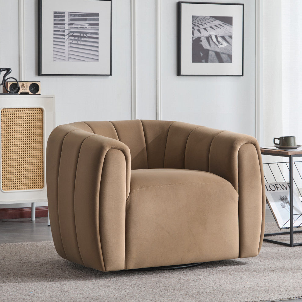GDF Studio 360Â° Modern Swivel Club Chair, Metal Base, Velvet/Camel